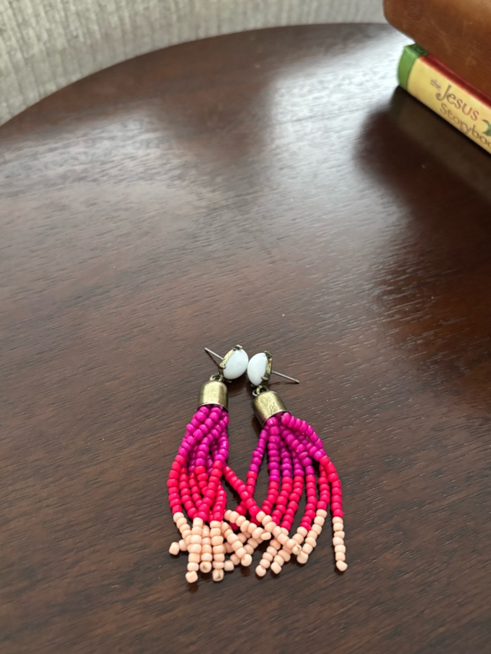 Beaded Tassel Drop Earrings - Pink & Peach